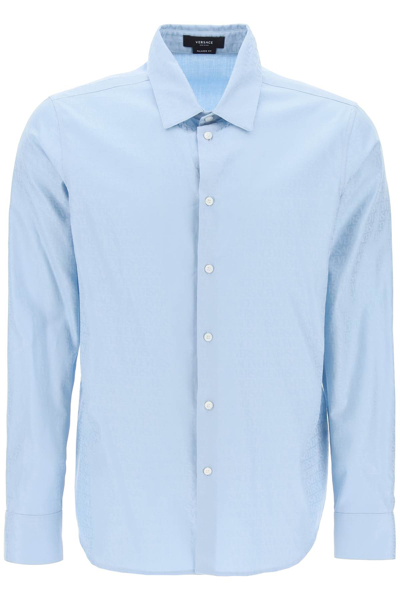 Versace Printed Cotton Shirt In Light Blue