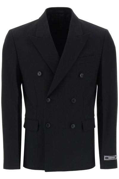 Versace Double Breasted Blazer In Black