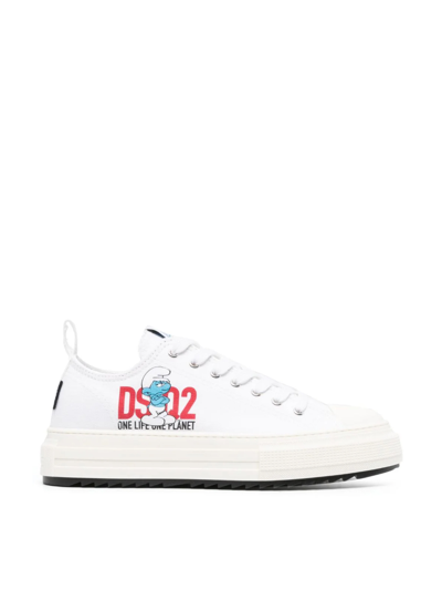 Dsquared2 Smurfs-print Canvas Trainers In White