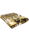 VERSACE WHITE / GOLD / BLACK WOOL BLANKET WITH ALL OVER BAROQUE PRINT