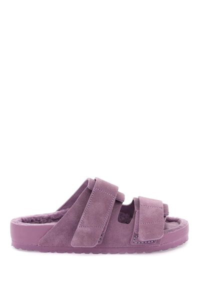 Birkenstock X Tekla Uji Shearling-lined Suede Sandals In Purple