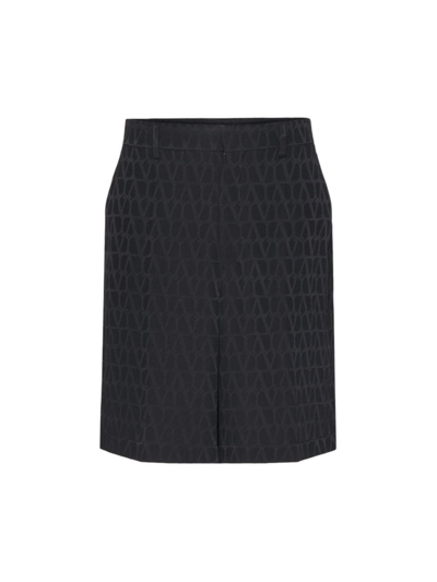 Valentino Men's Bermuda Shorts In Silk With All-over Toile Iconographe Pattern In Black