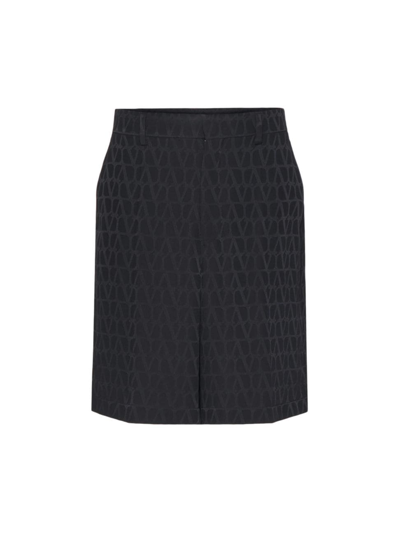 Valentino Iconic Silk Bermuda Shorts With Jacquard Motif In Black