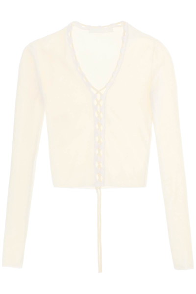 Dion Lee Lace-up Cardigan In White