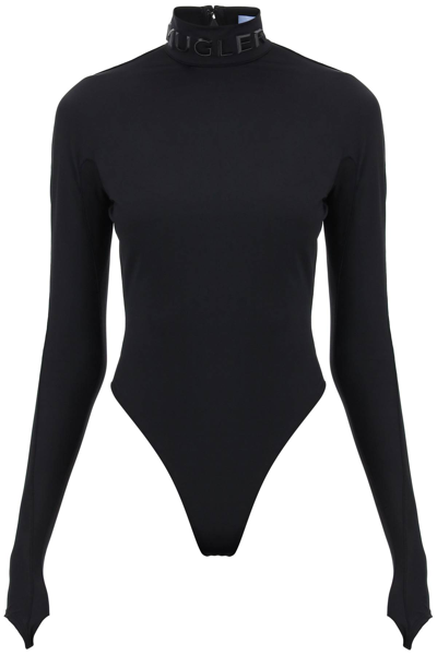 Mugler Bodysuit With Stand Collar In Black