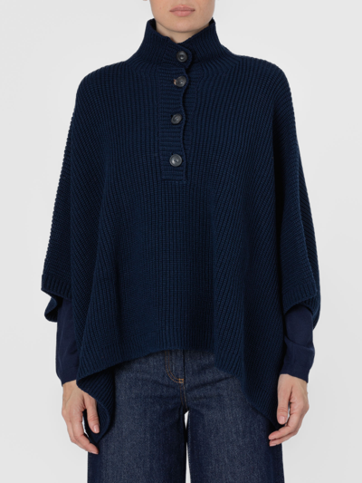 Seventy Ribbed Wool Cape Sweater In Blue