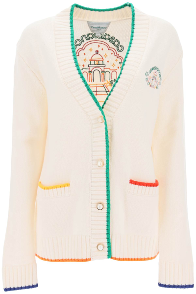 Casablanca Rainbow Crayon Temple Embroidered Wool-cashmere Cardigan In White
