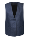 Amiri Collarless Single Breast Denim Vest In Blue