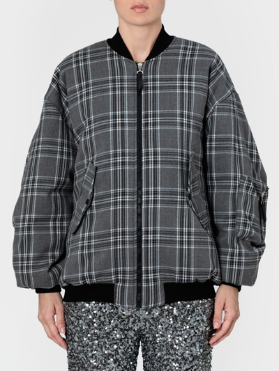 Kaos Check Bomber Jacket With Zip In Grey