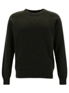 LA FILERIA GREEN CREWNECK SWEATER WITH RIBBED TRIMS IN CASHMERE AND WOOL