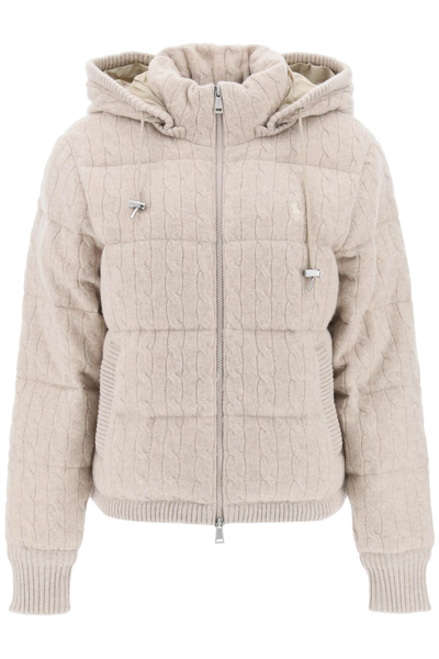 Polo Ralph Lauren Puffer Jacket In Wool And Cashmere Cable Knit In Beige