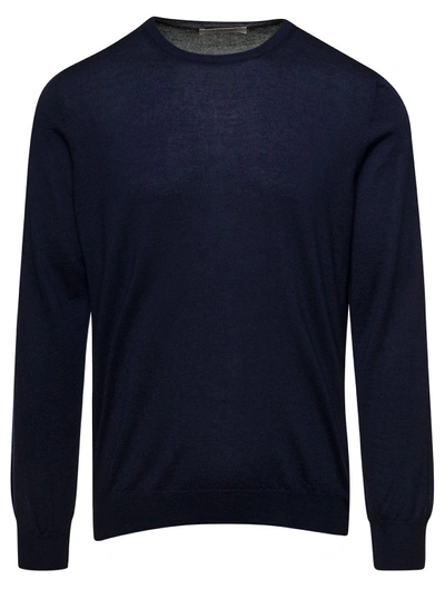 La Fileria Blue Crewneck Long Sleeve Sweater In Cashmere And Silk Man In Black