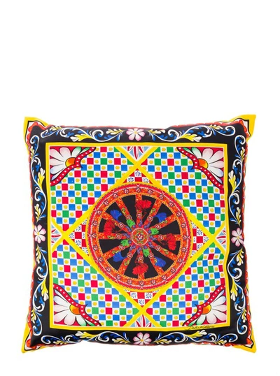 Dolce & Gabbana Multicolor Small Cushion With Carretto Foulard Print In Duchesse Cotton In Not Applicable