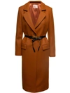 Shop Twinset Twin-set Brown Belted Coat In Orange