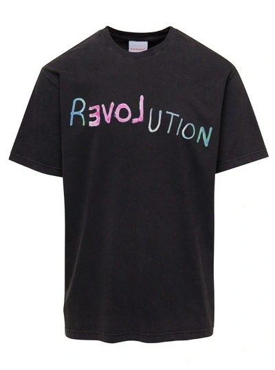 BLUEMARBLE BLACK T-SHIRT WITH 'REVOLUTION' PRINT IN COTTON