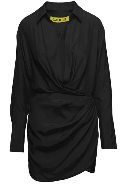 Gauge81 Naha Wrap-effect Silk Mini Shirt Dress In Black