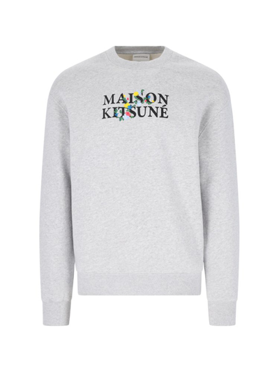 Maison Kitsuné Logo Printed Crewneck Sweatshirt In Grey