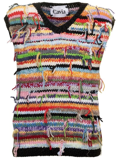 Cavia Regular Multicolor V Neck Handdknit Vest In Multicolour