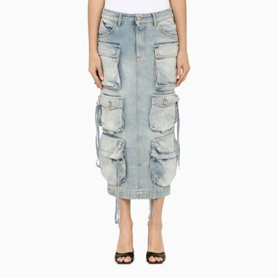 ATTICO THE ATTICO | BLUE DENIM CARGO MIDI SKIRT