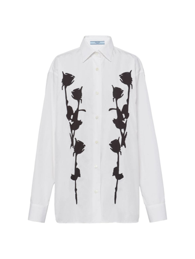 Prada Women's Embroidered Poplin Shirt In White