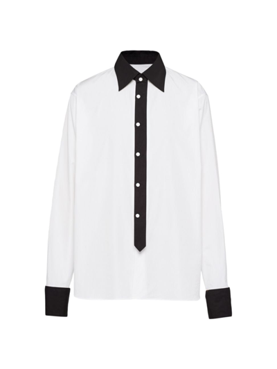 Prada Contrast-trim Cotton Shirt In Black