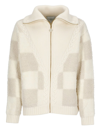 Casablanca Checked Boucle Zipped Cardigan In Neutrals
