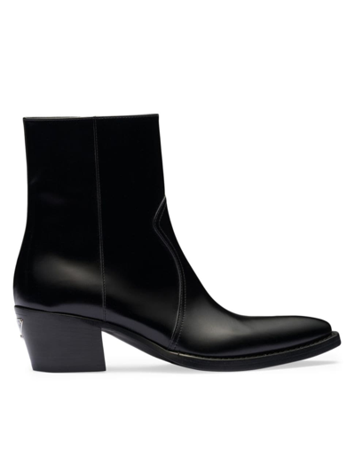 Prada Brushed Leather Camperos Boots In Black