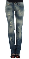 Cavalli Women  Wash Cotton Slim Fit Bootcut Jeans In Blue