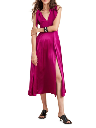 La Ligne Charlotte Tie-detailed Silk-chiffon And Satin Midi Dress In Plum