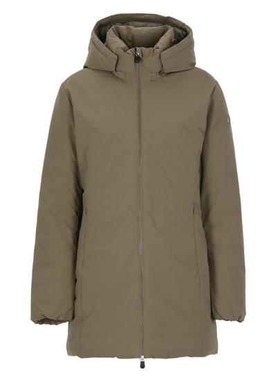 Save The Duck Rachel Long Padded Jacket In Brown