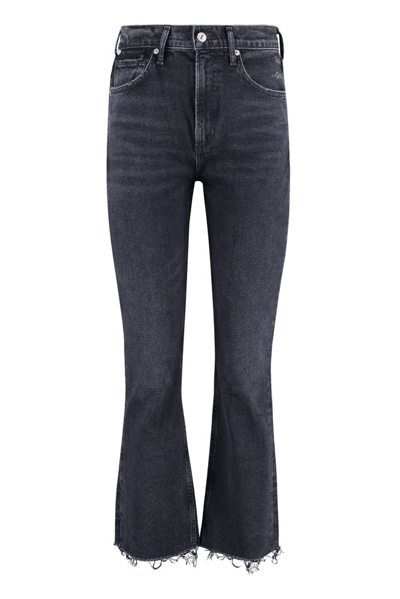 Citizens Of Humanity Isola Frayed Edge Cropped Jeans In Black