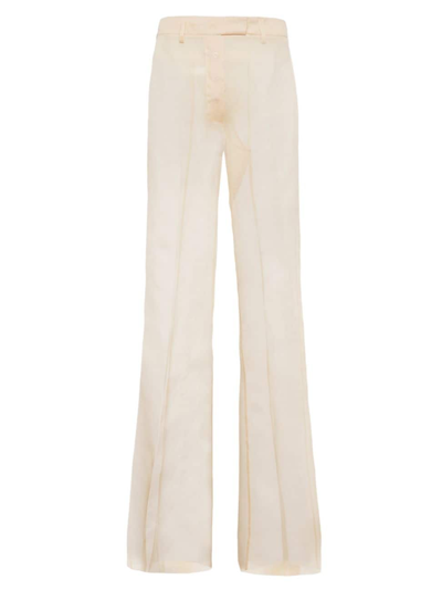 Prada Wool Triangle-logo Flared Pants In Desert Beige