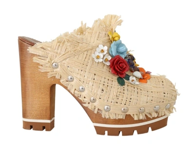 Dolce & Gabbana Chic Embellished Wooden Women's Slides In Beige