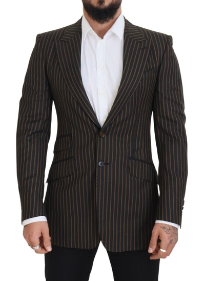 Dolce & Gabbana Elegant Striped Wool Blend Slim Men's Blazer In Black And Brown