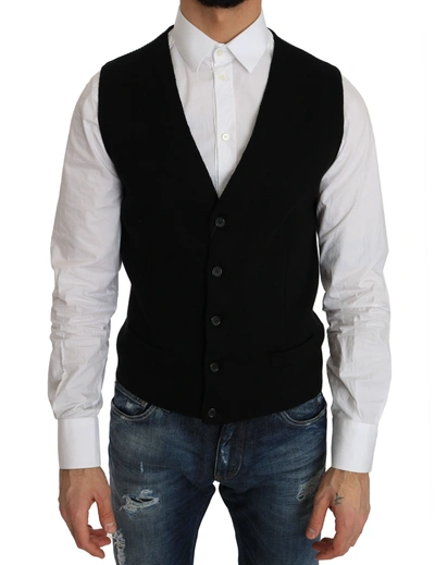 Dolce & Gabbana Sleek Black Cotton Formal Men's Vest