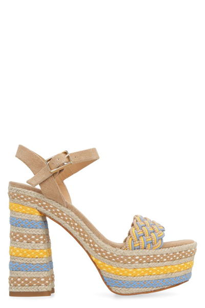 Castaã±er Anne Multicolored Ankle-strap Platform Sandals In Natural/multi