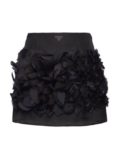 Prada Petal-embroidered Silk-gazar Mini Skirt In Black