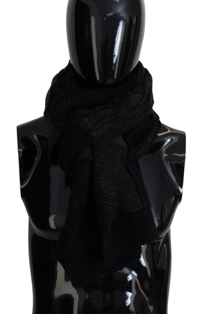 Dolce & Gabbana Black Green Knitted  Neck Wrap Shawl Scarf In Black And Green