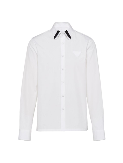 Prada Triangle-logo Cotton Shirt In Bianco Nero