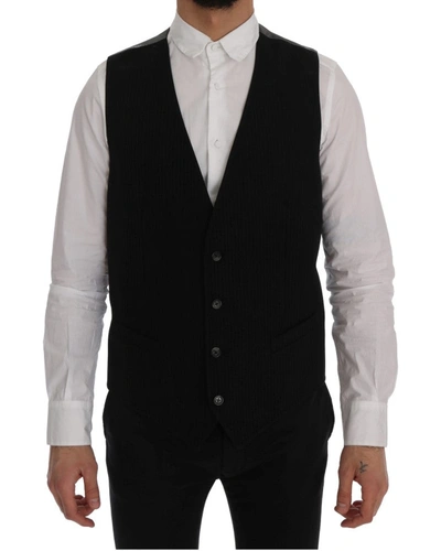 Dolce & Gabbana Elegant Striped Waistcoat Men's Vest In Black