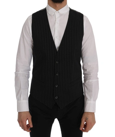 Dolce & Gabbana Sleek Striped Waistcoat Men's Vest In Black