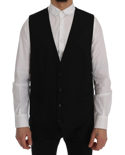 Dolce & Gabbana Elegant Striped Wool Blend Waistcoat Men's Vest In Black