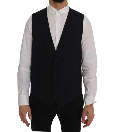 Dolce & Gabbana Sleek Striped Wool Blend Waistcoat Men's Vest In Black
