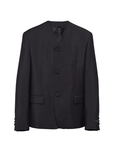 Prada Triangle-logo Wool Blazer In Black