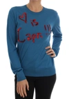 Dolce & Gabbana Blue Silk Love Is Pullover Sweater In Blue