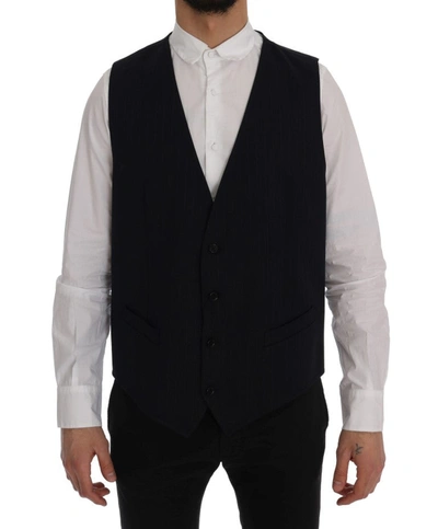 Dolce & Gabbana Elegant Striped Wool Blend Waistcoat Men's Vest In Blue