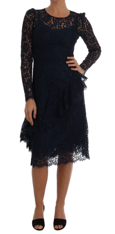 Dolce & Gabbana Floral Lace Sheath Dress In Black