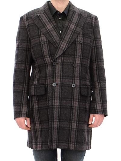 Dolce & Gabbana Sicilia Checkered Wool Blend Men's Coat In Gray