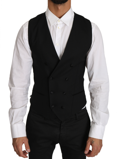 Dolce & Gabbana Black Wool Formal Dress Men Waistcoat Vest In Gray