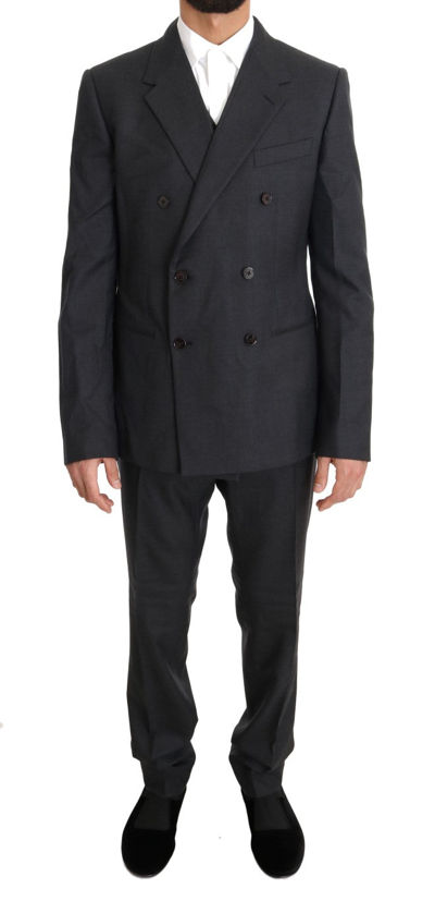 Dolce & Gabbana Elegant Gray Double Breasted Wool Silk Men's Suit